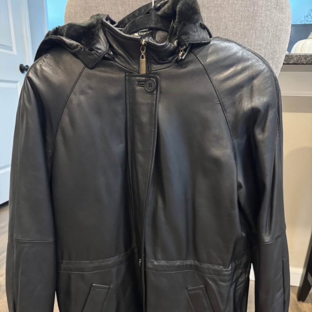 Women’s black reversible leather jacket